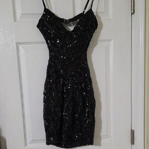 mesh flared sleeve dress DELILA V-Neckline Calf Length Fit N Flare Long Sleeve Mesh Dress
